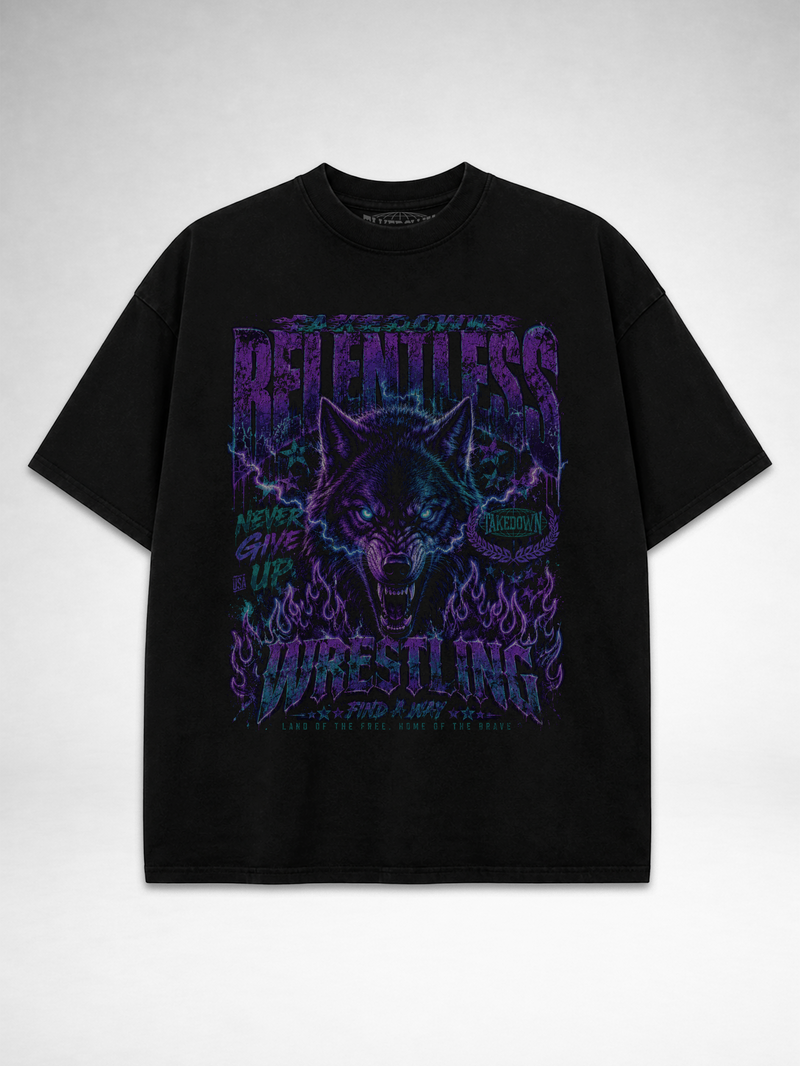 Takedown Oversized Tee - Relentless Wolf Neon - Black