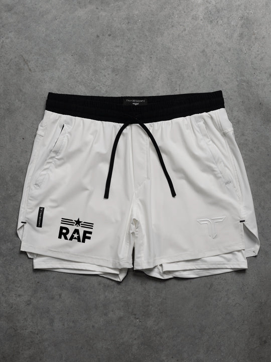 RAF Logo Intensity Lined Training Shorts (5”Inseam) - White