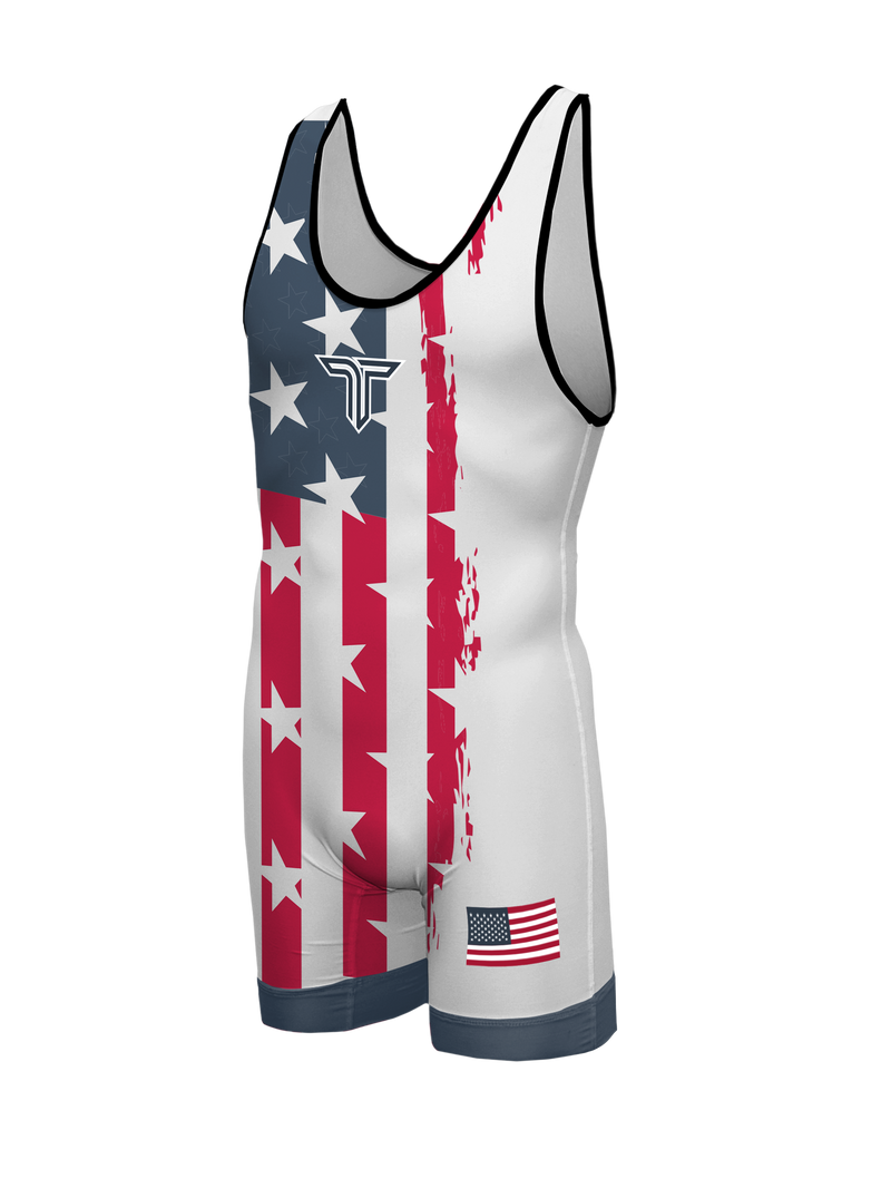 Youth Stars & Stripes Wrestling Singlet - White