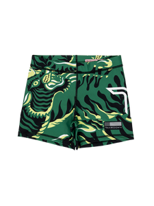'Tiger Fight' Women's Compression Shorts - Bamboo Green (4" Inseam)