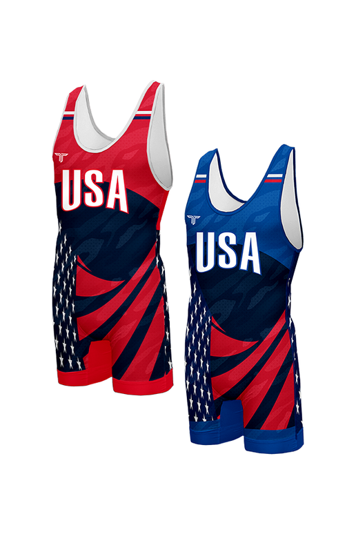 USA Waving Flag Wrestling Singlet Bundle