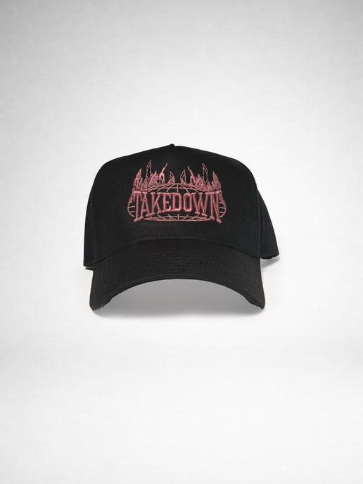 Takedown Globe Pink A-Frame Snapback Hat - Black