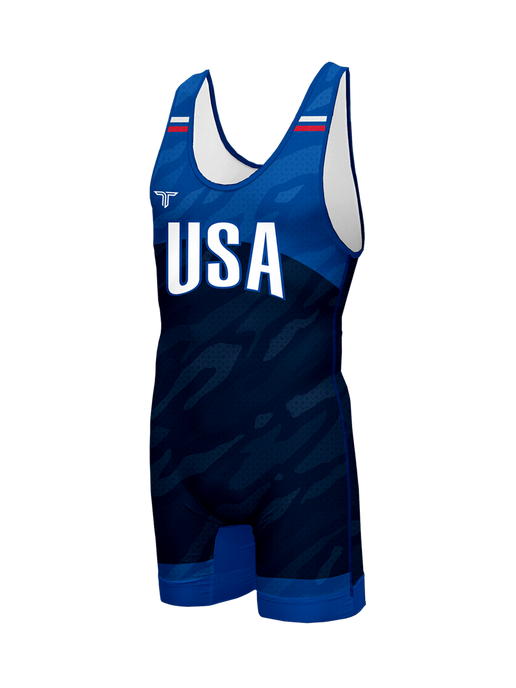 USA Ghost Camo Wrestling Singlet - Blue