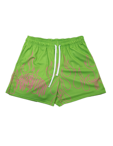 Hyper Green Flame Mesh Rec Shorts